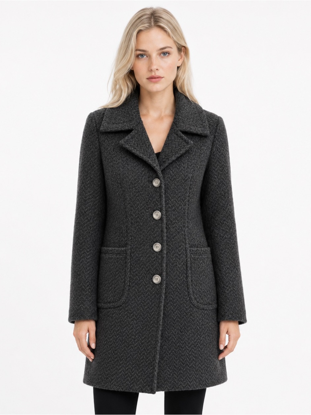 Sisley Gray Wool Blend Coat w/ Blue Satin Lining Size IT 42 (M/L)